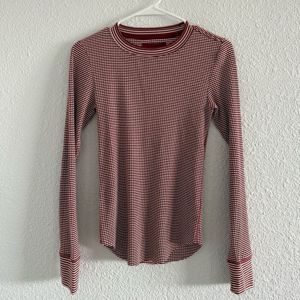 Aerie Cherry Red Striped Long Sleeve Shirt NWOT Small